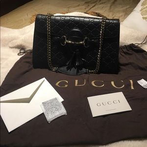 Gucci Emily Guccissima Medium Chain Black Leather